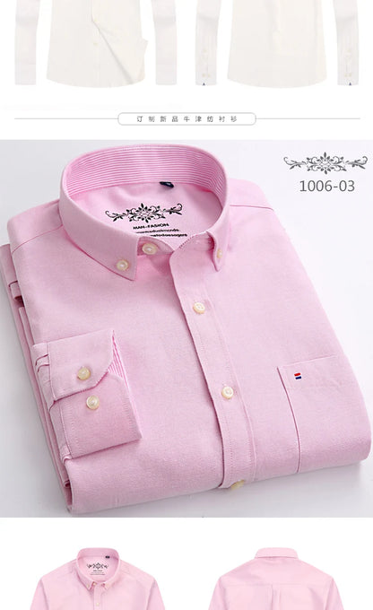 New in shirt Cotton long-sleeve shirts for men slim fit formal plain tops single pocket solid color office tops fashion clothes