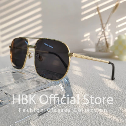 HBK New Pilot Sunglasses for Men Fashion Retro Double Bridge Girder Metal Sun Glasses Women UV400 Male Trending Products Shades