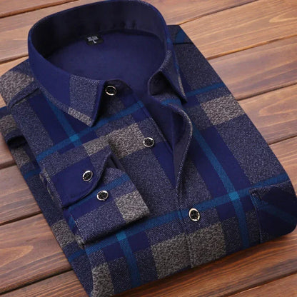 2024Men's Casual Warm Shirts Autumn Winter Long Sleeve Plaid Shirt Thick Warm Tops Men High Quality Soft Large Size Shirt Camisa