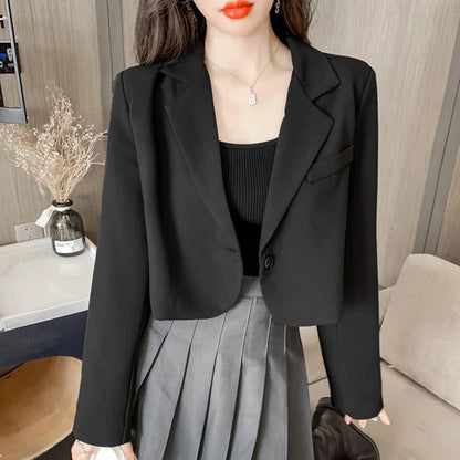 Cropped Blazers for Women 2025 New Korean Fashion Long Sleeve Button Up Suit Jacket Woman Elegant All Match Office Blazer Female