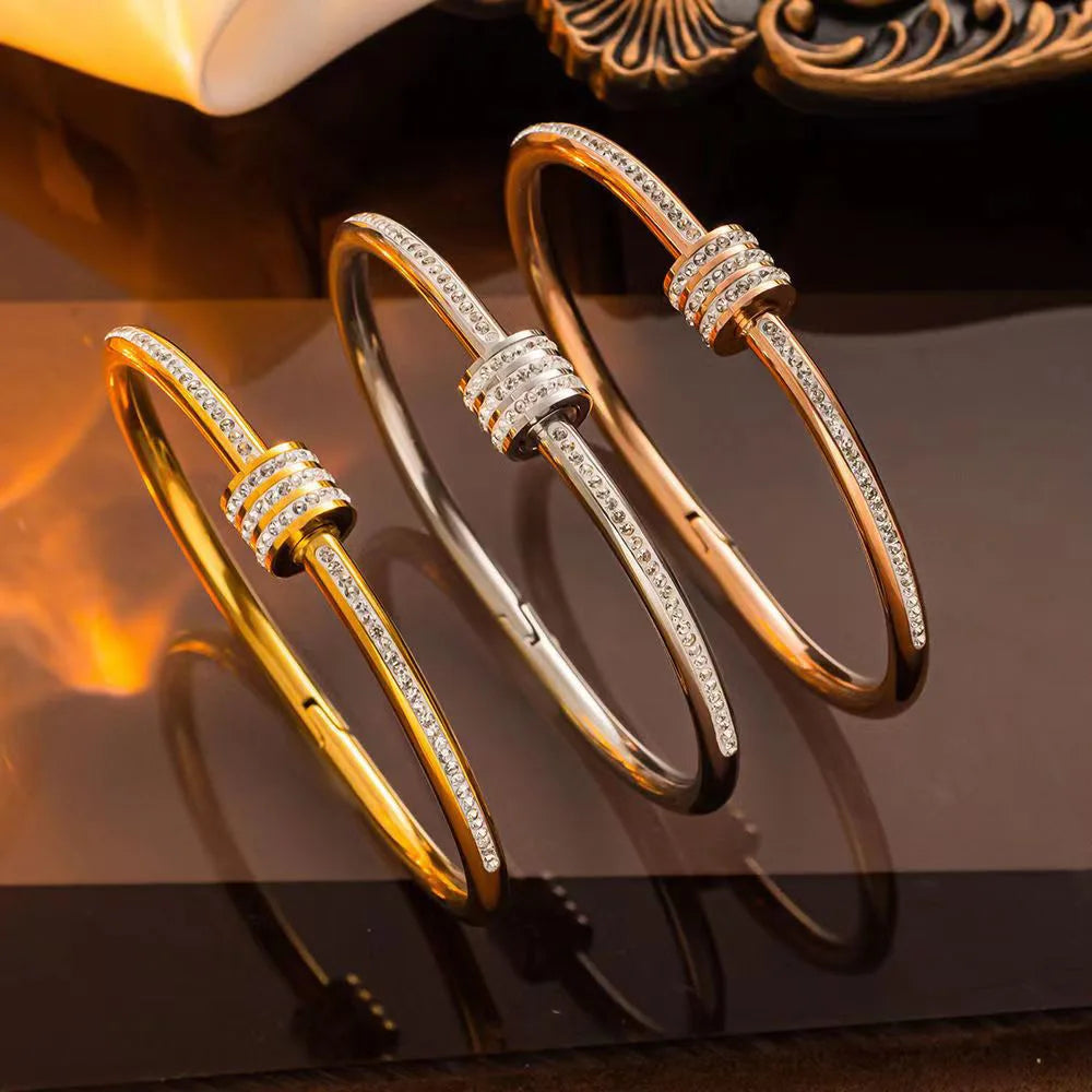 Stainless Steel Gold Plated Luxury Handmade Crystal Accessory Women Wrap Bangle Bracelet Jewelry Non Tarnished