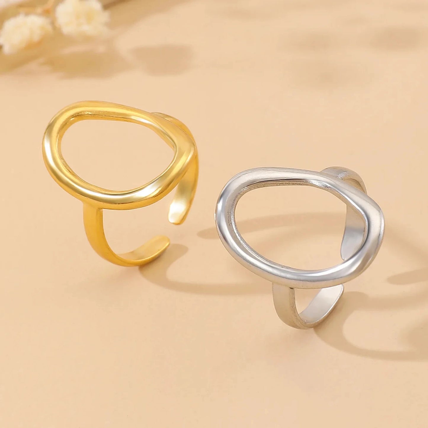 Hollow Ring for Women Gold Color Geometric Oval Rings Opening Female Jewelry Simple Accessories Silver Color