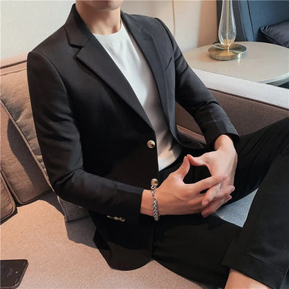 2025 High Quality Solid Single Button Casual Blazer Men's Korean Simple Business Elegant Fashion Party Slim Fit Suit Jacket 4XL