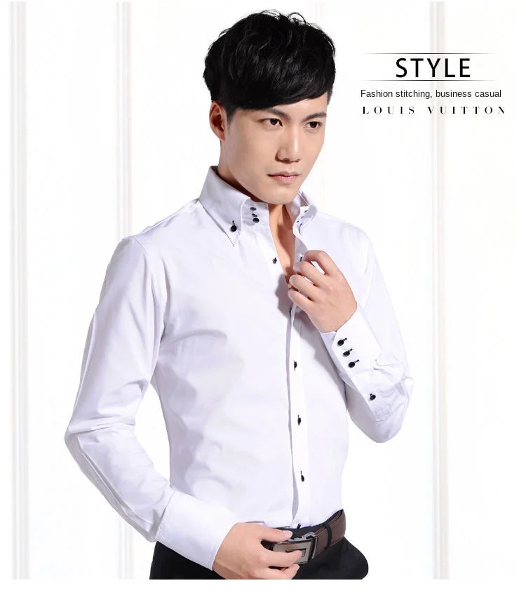 Men's Casual Shirt Long Sleeve Korean Trends Fashion Button-down Collared Shirt Business Dress Shirts Slim Fit Designer Shirts