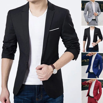 Spring Autumn Fashion New Men Slim Formal Solid Button Lapel Long Sleeve Pockets Back Slit Suit Business Coat jacket Blazer