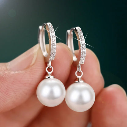 JewelryTop Freshwater Pearl 925 Sterling Silver Earrings Crystal Jewelry for Wemon Wedding Gift Party  Classic