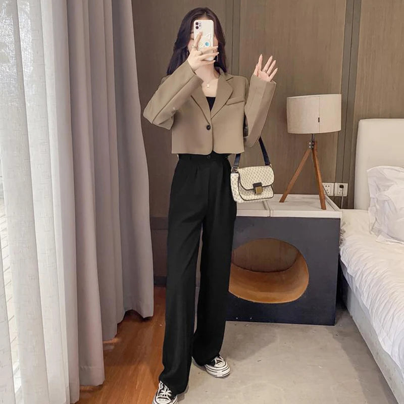 Cropped Blazers for Women 2025 New Korean Fashion Long Sleeve Button Up Suit Jacket Woman Elegant All Match Office Blazer Female