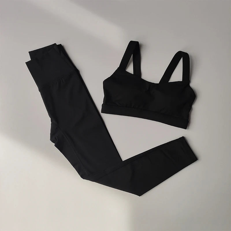 2PCS Yoga Set Women Fitness Suit Set Sports Bras High Waisted Running Suit Fast Drying Leggings Advanced Fitness Suit