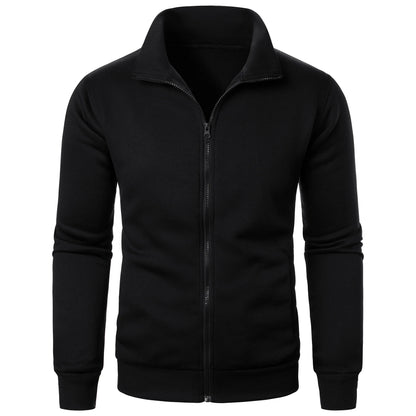 Men's casual sports zipper stand collar hoodie coat men's solid color cardigan