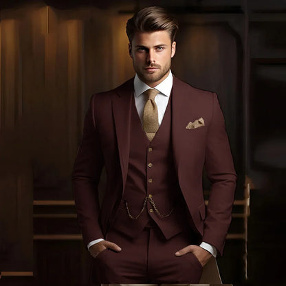 Formal Men's Suits for Groom 3 Pieces Khaki Wedding Groom Tuxedo Slim Fit 2025 Male Fashion Suit Jacket with Pants Vest