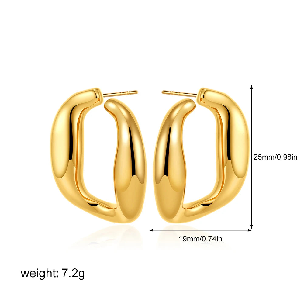 Geometric Stainless Steel Gold Sliver Color Bilayer Stud Earring for Women Irregular Metal Texture Fashion Jewelry Gift