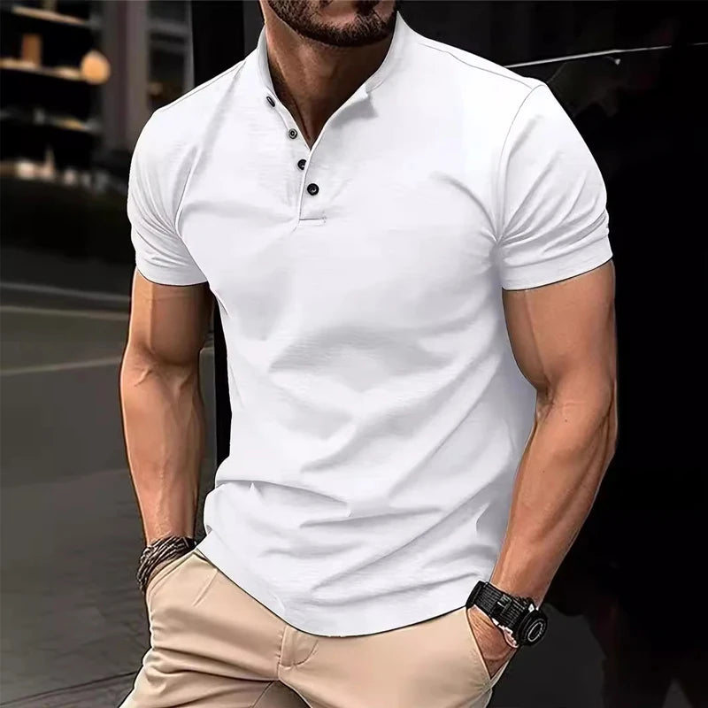 Best Selling Men Short Sleeve Polo Shirt Turn Down Collar Button Pure Color Top Polo Shirt Summer Casual Comfort Men's Clothing