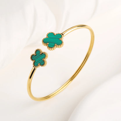 15 Colors High Quality Stainless Steel Gold-Plated Five Leaf Flower Open Bangle Simple Women's Fine Daiy Party Jewelry Clover