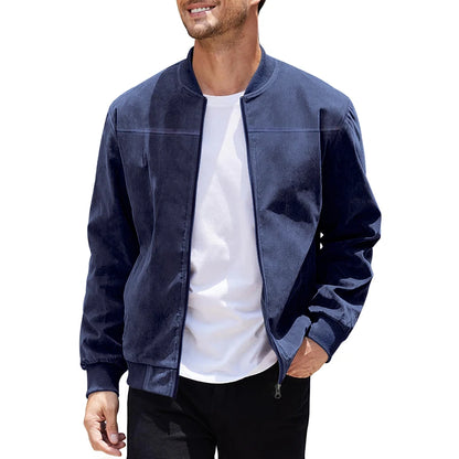 Men's heavy velvet fabric casual jacket Round neck zipper Solid color Sport Bomber Jacket Casual edition sports and golf fashion