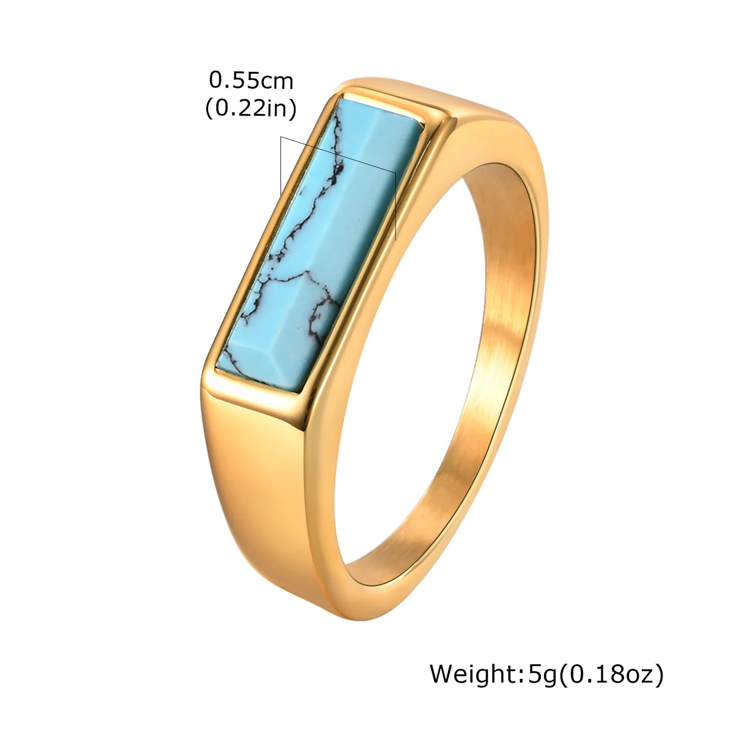 Vnox Natural Stone Signet Ring for Men Women, Unisex Gold Plated Stainless Steel Finger Band,Fraternal Ring Gift