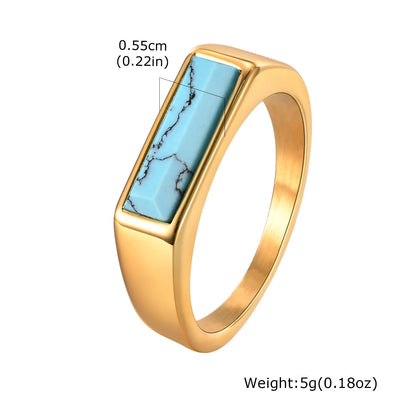 Vnox Natural Stone Signet Ring for Men Women, Unisex Gold Plated Stainless Steel Finger Band,Fraternal Ring Gift