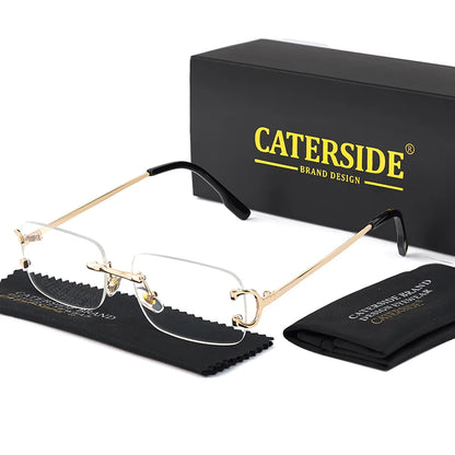 CATERSIDE Rectangular Sunglasses Men Rimless White Copper Small Square Sun Glasses For Women Gradient Lens Outdoor Eyewear UV400