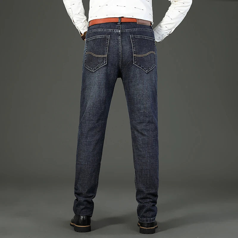 New Spring Autumn Men Classic Jeans Business Fashion Straight Regular Blue Stretch Denim Trousers Men's Smart Jeans