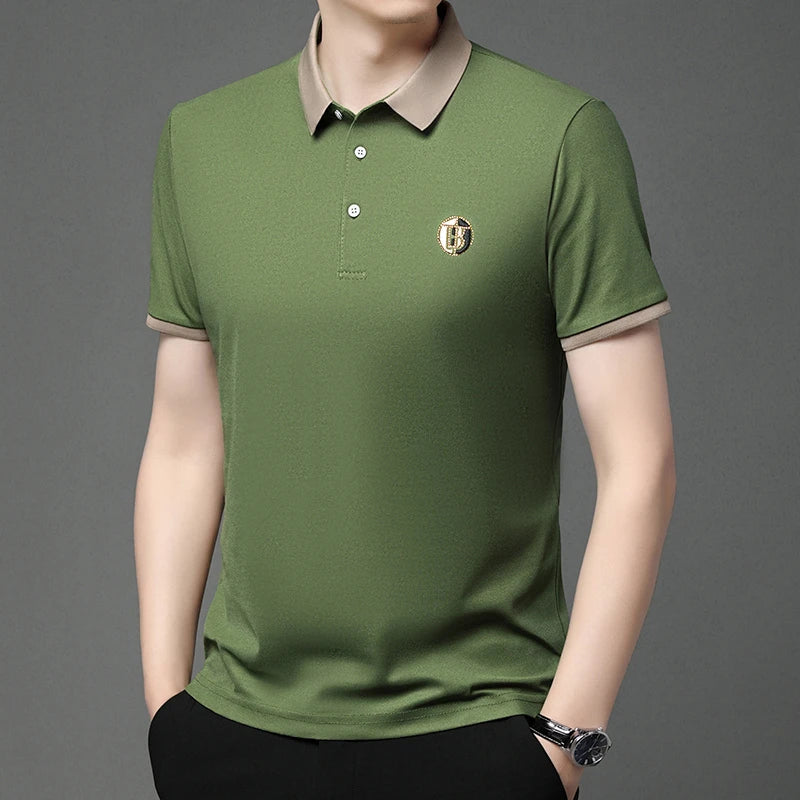 2024 Men's New Embroidered Cotton Business Leisure Short Sleeved POLO Shirt Fashion Short Sleeved Comfortable and Breathable Top