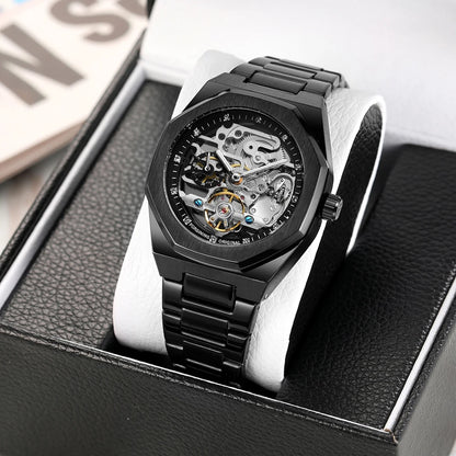 Forsining Silver Automatic Watch Men 3D Diamond Dial Irregular Tourbillon Skeleton Mechanical Wristwatches Luminous Hands Clock