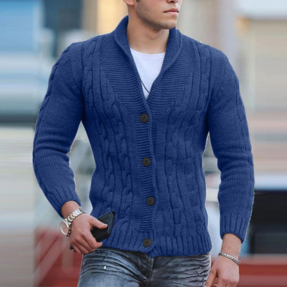 Mens Autumn Fashion Solid Color Knit Cardigan Sweater 2024 New Shawl Collar Loose Fit Long Sleeve Single-breasted Cardigans