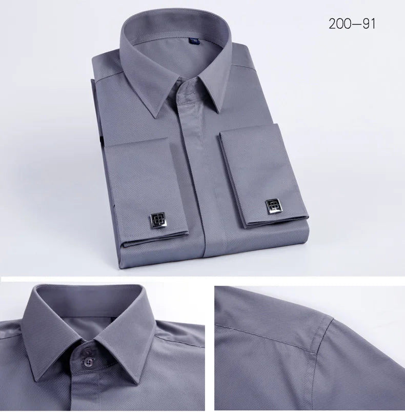 Men's French cufflink shirt with long sleeves slim fit concealed buttons solid color high-end wedding dress formal men's