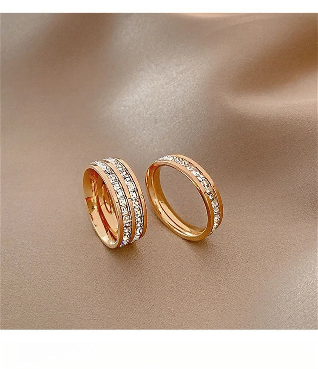 Luxury Rose Gold Double Rowed Square Zircon Stainless Steel Ring Women's Romantic Engagement Wedding Party Jewelry Women Gift