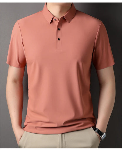 Premium ice silk breathable short-sleeved T-shirt men's lapel summer luxury top brand embroidered POLO shirt casual men's wear