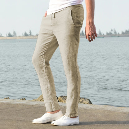 Men's Cotton Linen Pants Male Autumn New Breathable Solid Color Linen Trousers Fitness Streetwear S-3XL