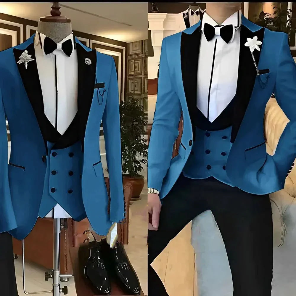 Slim Fit white Men Suits 3 Piece Groom Tuxedos for Wedding Groomsmen Italian Style Suit Jacket with Double Breasted Vest Pants