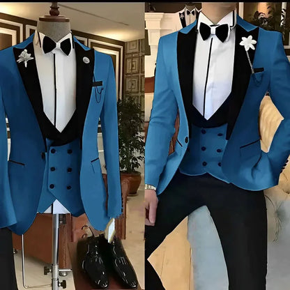 Slim Fit white Men Suits 3 Piece Groom Tuxedos for Wedding Groomsmen Italian Style Suit Jacket with Double Breasted Vest Pants