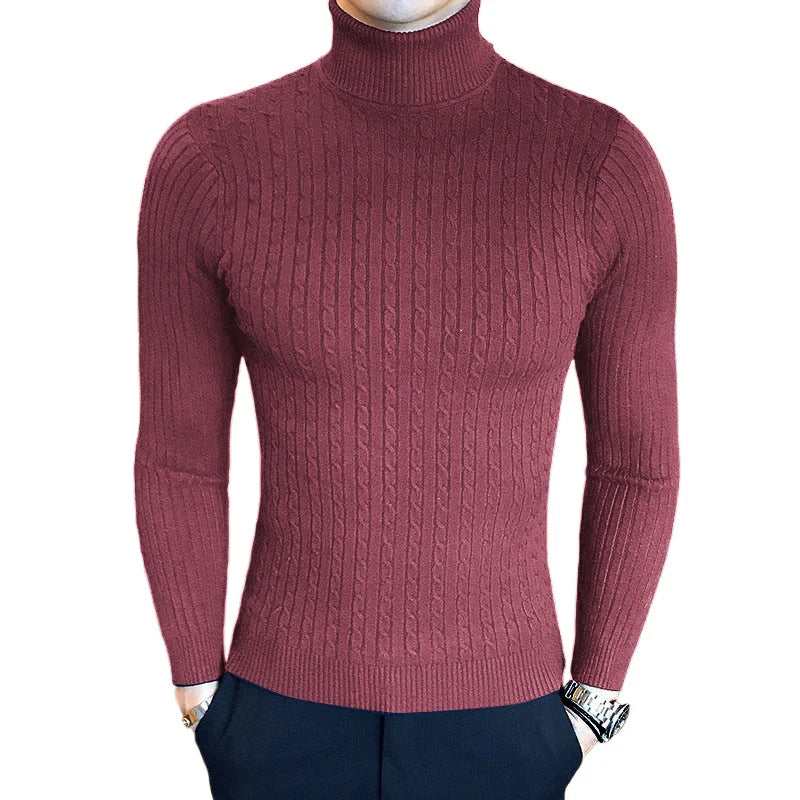 Men's Slim Fit Turtleneck Sweater Casual Twist Patterned Pullover Knitted Sweaters Autumn Outdoor Streetwear Warm Sweaters Men