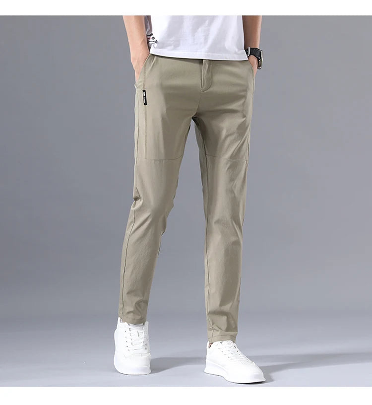 2025 Men's Casual Pants Slim Fit Stretch Classic Chino Trouser Male Stretch Elastic Korean Summer Dress Ice Light Thin Business