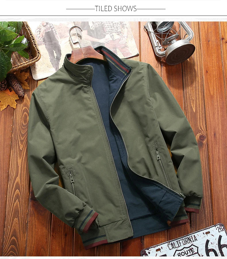 2025 Spring  Autumn Men Jacket New Mens Double Sided Wear Stand Collar Casual Jacket Youth Trend Jacket for Men Clothing