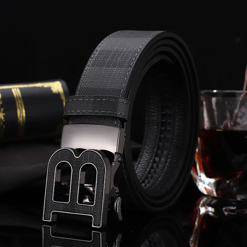 High Quality 3.4cm Business Men Belt Luxury Brand Designer famous canvas Leather Belts for men Jeans Strap Male Buckle belt