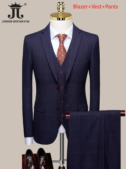 Blazer Vest Pants Luxury High-end Brand Boutique Plaid Casual Business Suit 3 Pcs and 2 Pcs Set Groom Wedding Party Dress Jacket