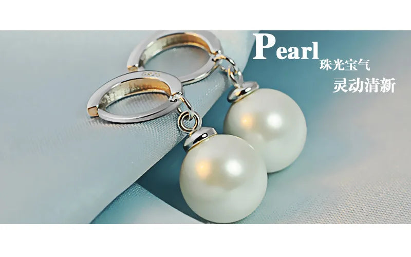 JewelryTop Freshwater Pearl 925 Sterling Silver Earrings Crystal Jewelry for Wemon Wedding Gift Party  Classic