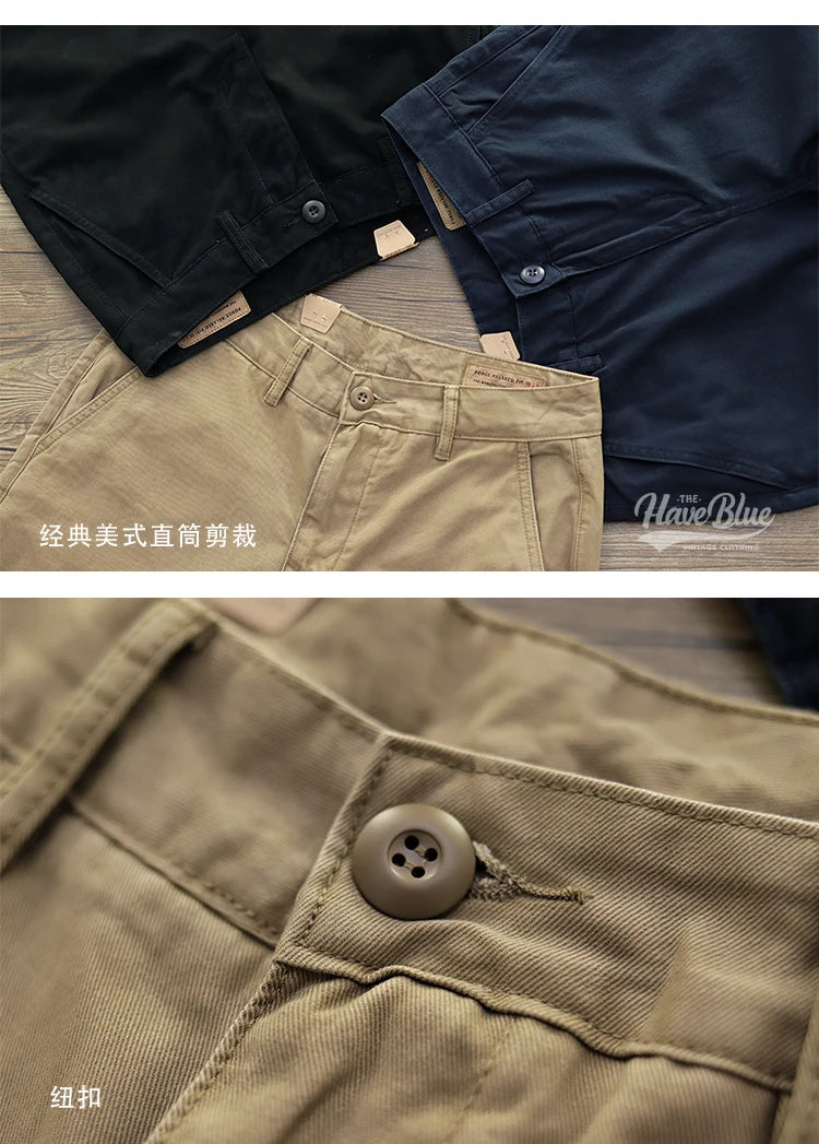 Chino pants men's AMI Kaji retro work clothes khaki pants men's cotton loose American straight casual pants men's