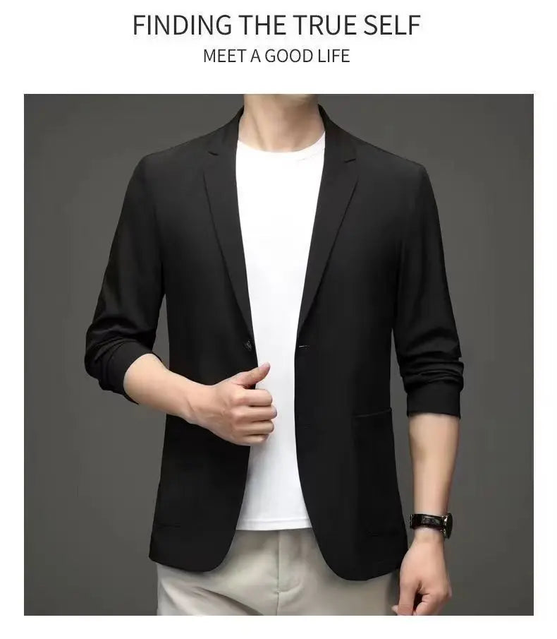 Spring Summer Men Ice Silk Thin Casual Sunscreen Blazer Fashion Casual Male Clothes Long Sleeve Big Size Slim Solid Blazers Coat