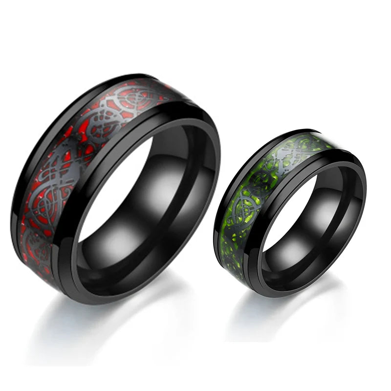 2023 Fashion Men Stainless Steel Dragon Ring Inlay Purple Black Carbon Fiber Ring Wedding Band Jewelry 8MM