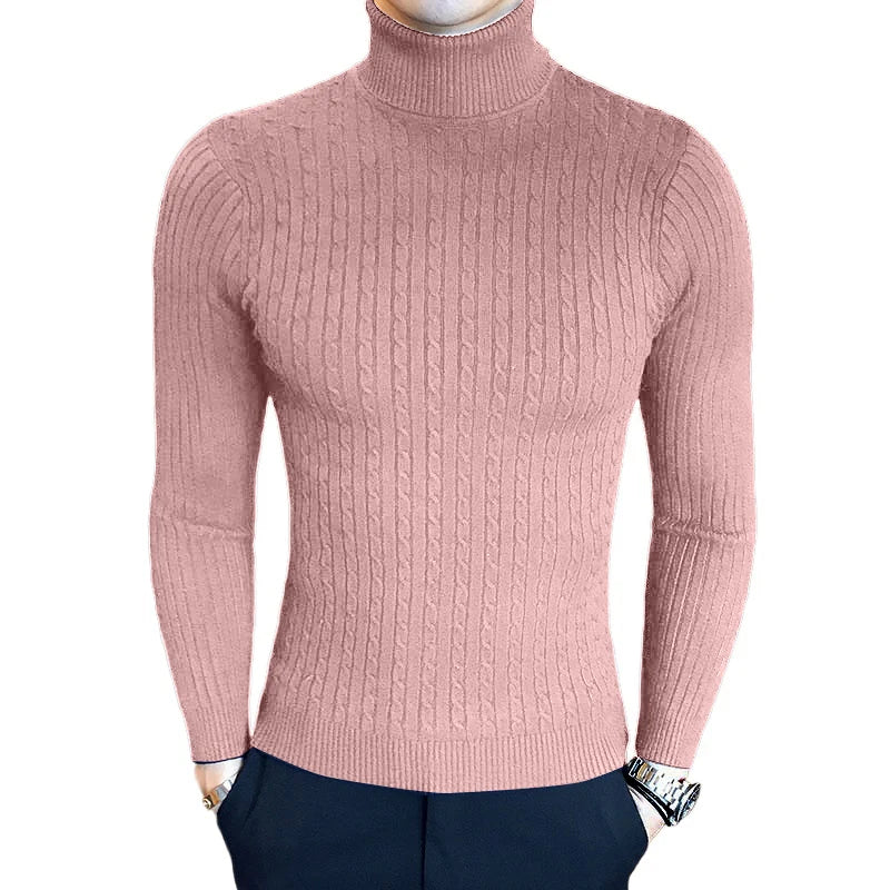 Men's Slim Fit Turtleneck Sweater Casual Twist Patterned Pullover Knitted Sweaters Autumn Outdoor Streetwear Warm Sweaters Men