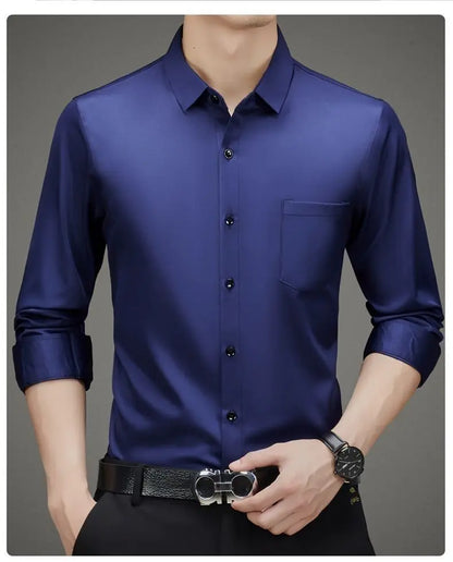 100% Mulberry Silk Shirt Men High Quality Long Sleeve Pocket High-end Business Casual Elastic Anti-wrinkle Non-iron Mens Shirts