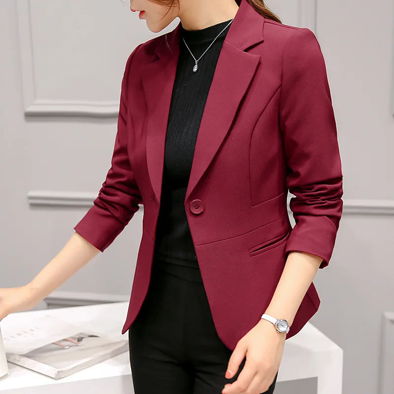 Women's Blazer 2025 Red Long Sleeve Blazers Pockets Jackets Coat Slim Office Lady Jacket Female Tops Suit Blazer Femme Jackets