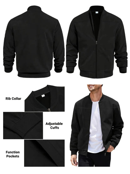 Men's heavy velvet fabric casual jacket Round neck zipper Solid color Sport Bomber Jacket Casual edition sports and golf fashion