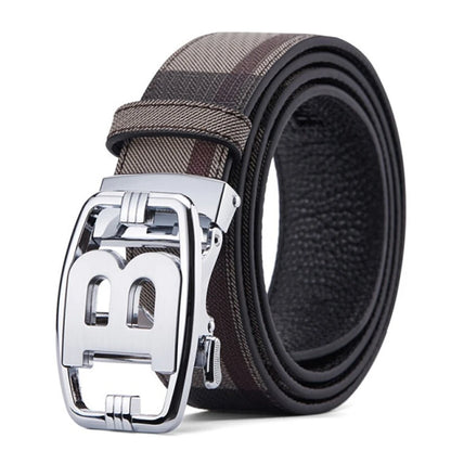 High Quality 3.4cm Business Men Belt Luxury Brand Designer famous canvas Leather Belts for men Jeans Strap Male Buckle belt