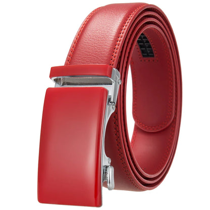 Brand New Mens Belts Casual Automatic Buckle Black Red Brown Male Cow Genuine Leather Trouser Belt