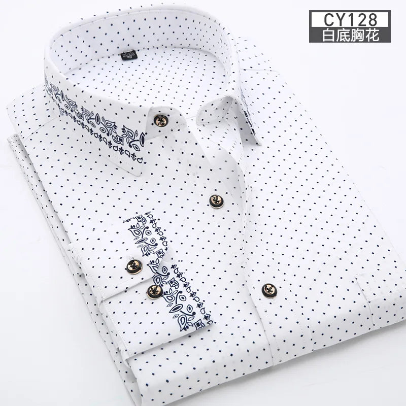 New men's shirt long sleeve thin spring/summer print free ironing business casual slim fashion breathable shirt