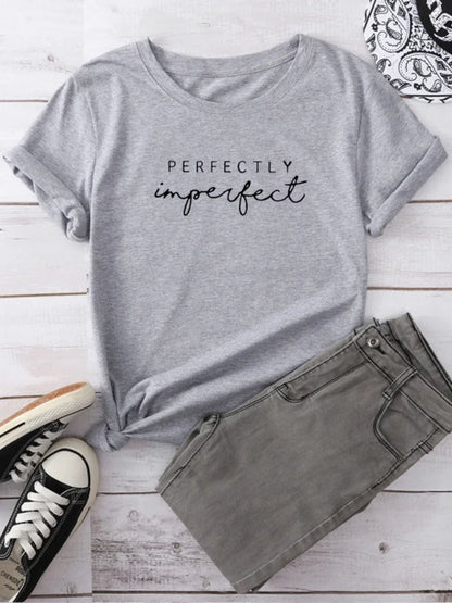 Perfectly Imperfect Letter Print Women's T-shirt Harajuku Casual Short Sleeve Black T-Shirt Female Summer Street Clothes Girl