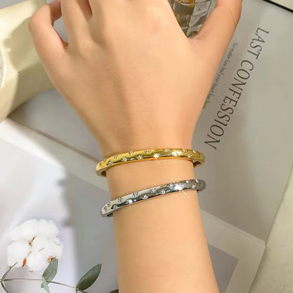 Htpwe Stainless Steel Five-pointed Star Inlaid Zirconium Bracelet Women 18kGold Couple Holiday Gift Bracelet Party Daily Jewelry