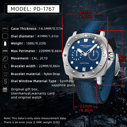 PAGANI DESIGN Men Automatic Mechanical Diver Watch, 200m Waterproof AR Sapphire Watch for Men, Top Brand Luxury Watch, PD1767